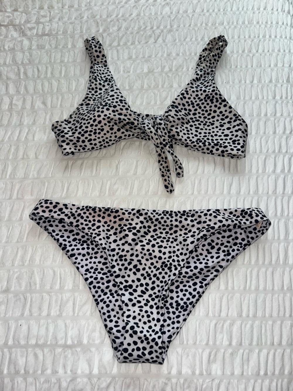 SHEIN Black & White Dalmatian Tie-Front Bikini Set